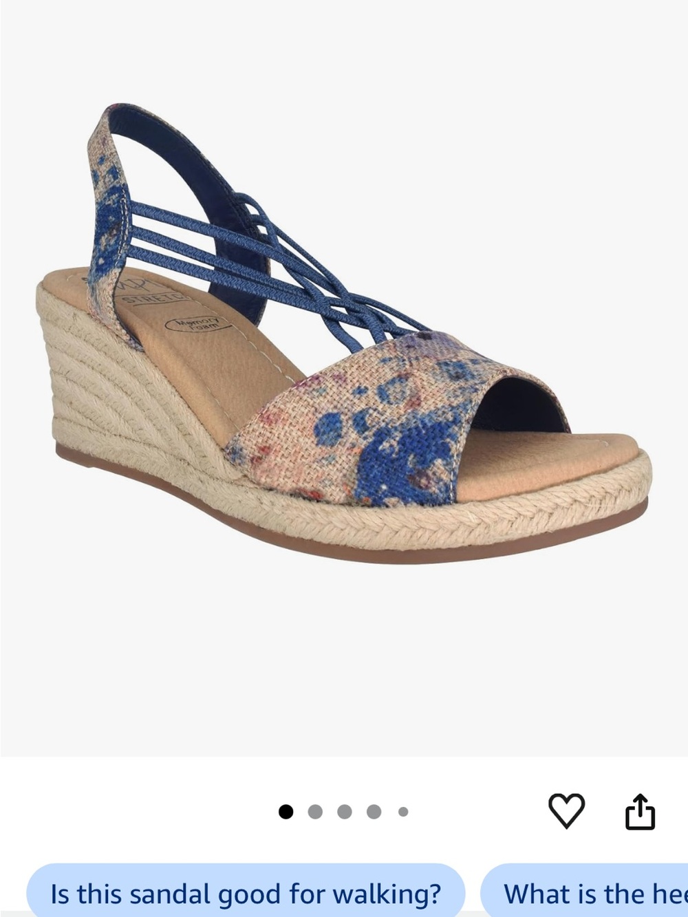 Blue Patterned Espadrille Wedge Sandal with Elastic Slingback